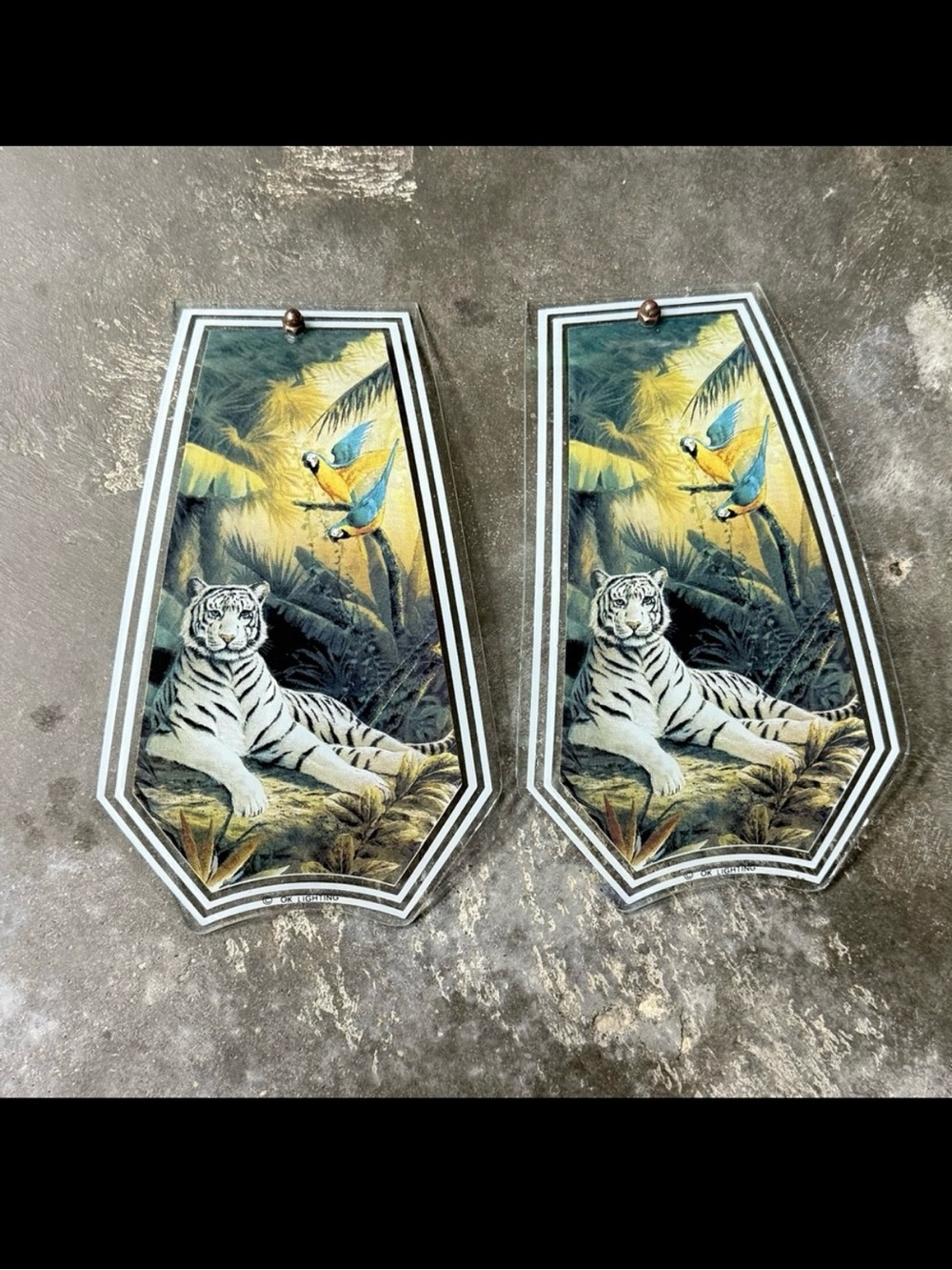 Vintage OK Lighting Tiger Touch Lamp Glass Panels Replacement Shades x2
